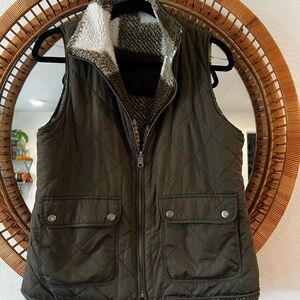 Reversible Quilted Olive Green Vest with Sherpa Lining